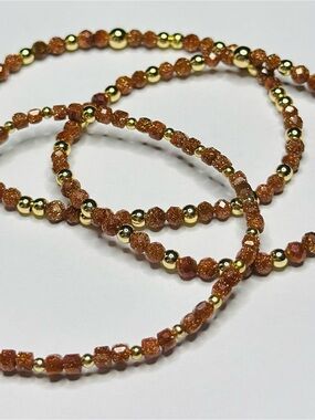 Goldstone and Gold Bead Stretch Bracelet - Women's Jewelry